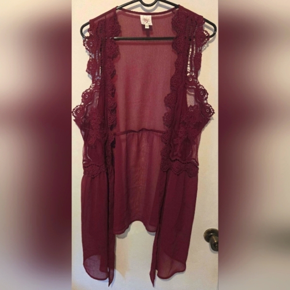 Vintage Self Esteem Merlot Peekaboo Lace Shawl/Vest Size 3X - Picture 1 of 3